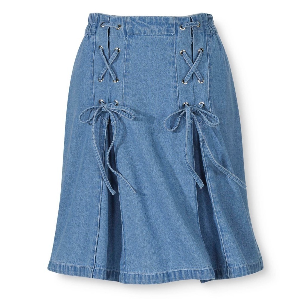 Kicky! Lace-Up Denim Skort, Box Pleats, Attached Shorts